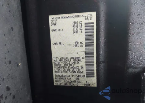 2016 Nissan Maxima 3.5 S from USA, damaged, VIN 1N4AA6AP1GC395000